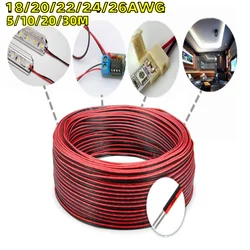 2pin Red Black Electrical Wire 18 20 22 24 26 LED Strip Cable 2 Core Tinned Copper Extension Power Cord For Lighting Audio