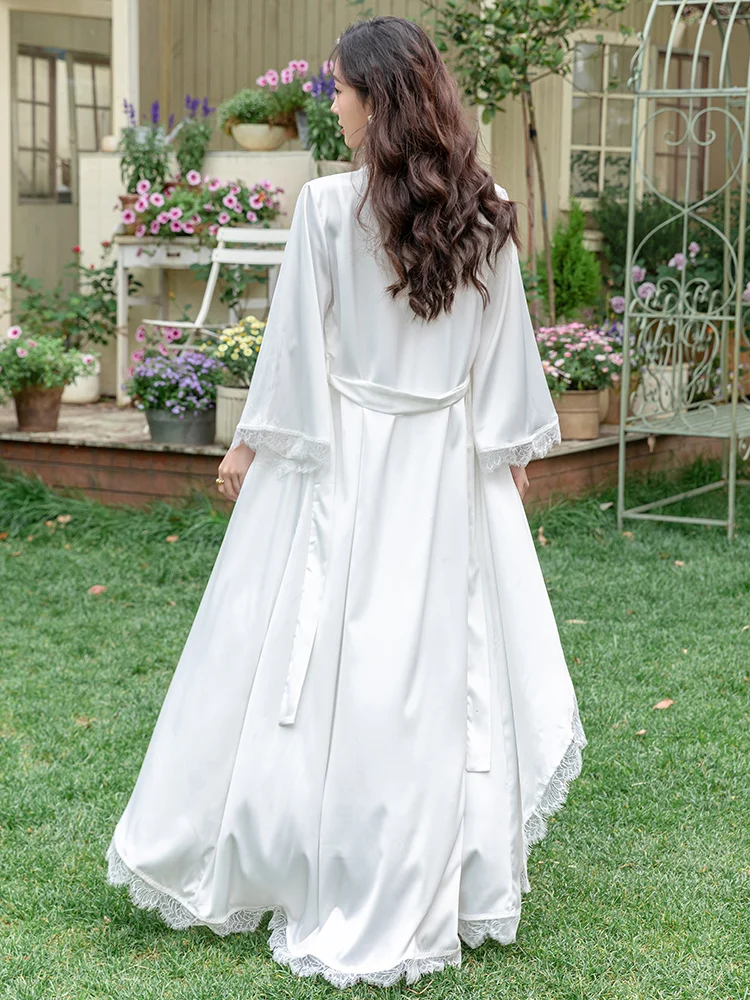 

Morning Robe for Women Bride Ice Silk Sexy High-End Beach Vacation Travel Photography Skirt Long Sleeve Polyester F...