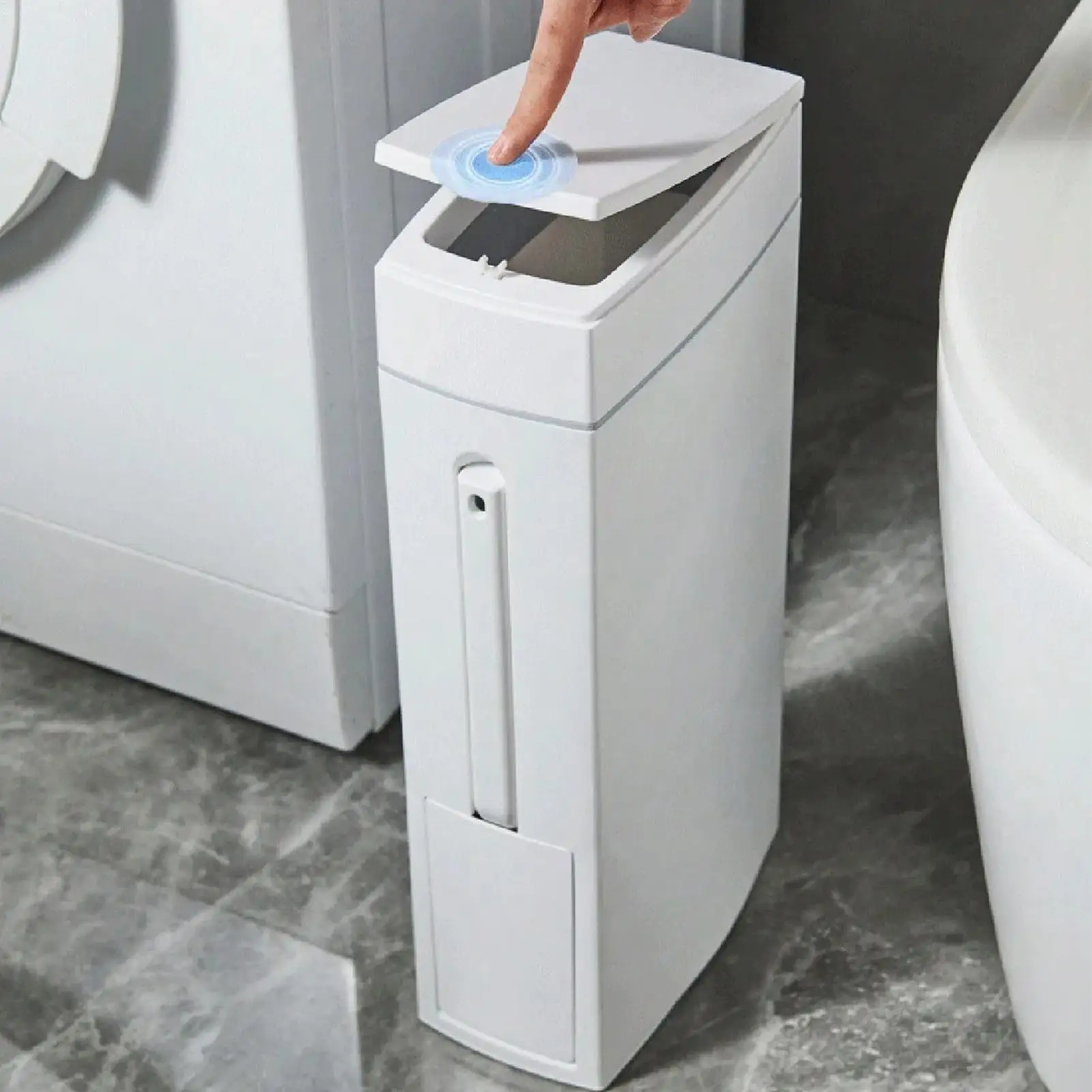 Space Saving Bathroom Trash Can With Lid And Toilet Brush Narrow Design Garbage Bin Small Wastebasket For Toilet Bathroom