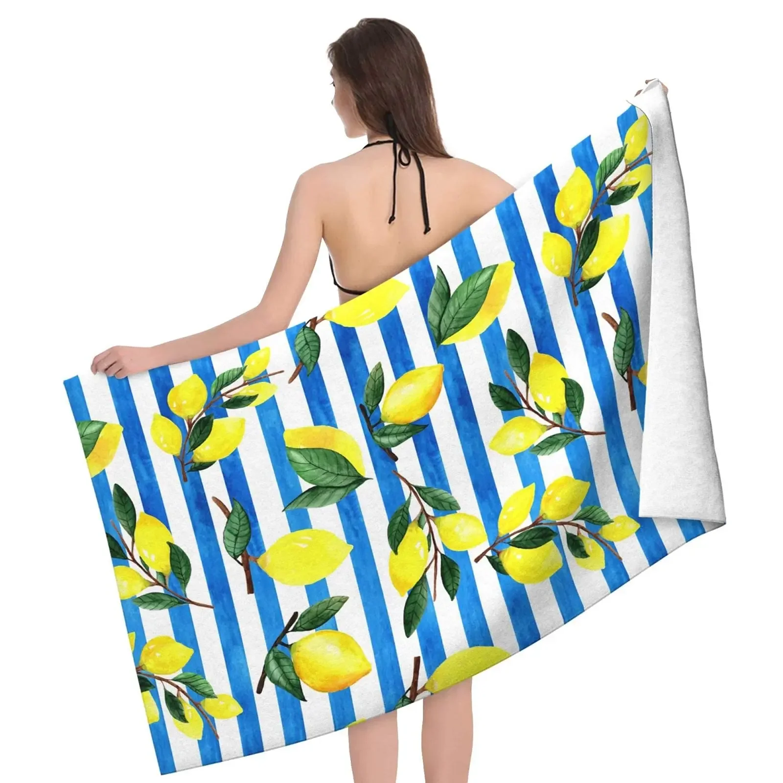 Lemon Blue Beach Towel Microfiber Blanket Sand Free Pool Swimming Bath Shower Towel Lightweight Thin Quick Dry Soft Absorbent