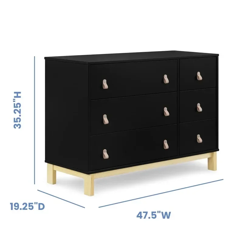 Dresser with Leather Pulls and Interlocking  Ebony，decorative Metal Fastener ，Dresser Includes Tipover Restraint