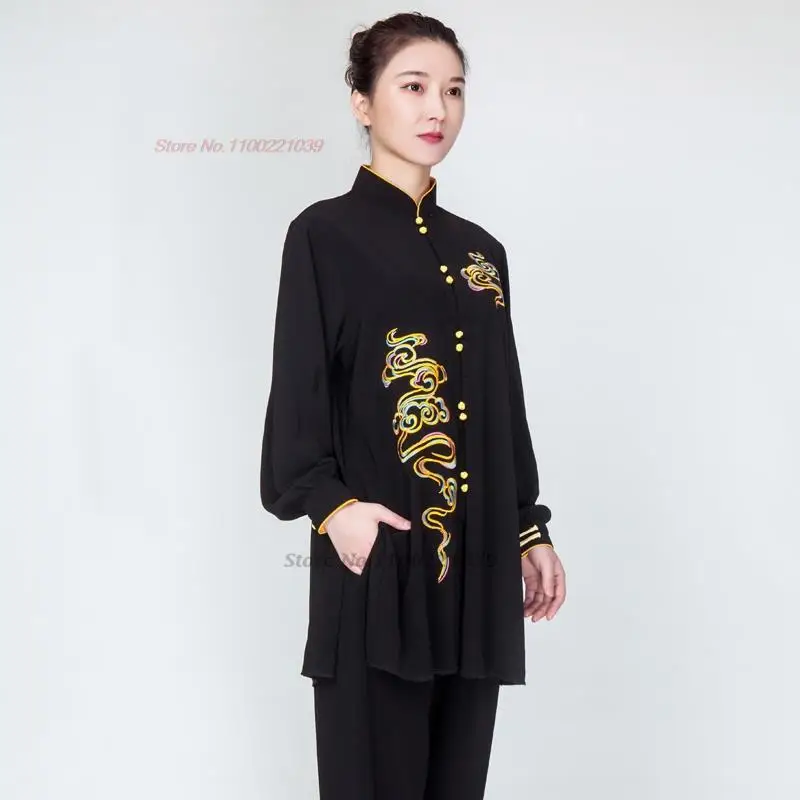 2025 الكونغ فو تاي تشي فنون الدفاع عن النفس التقليدية تايجيكوان التدريب ممارسة الووشو دعوى زهرة التطريز القمم + فستان أطفال مع سروال داخلي