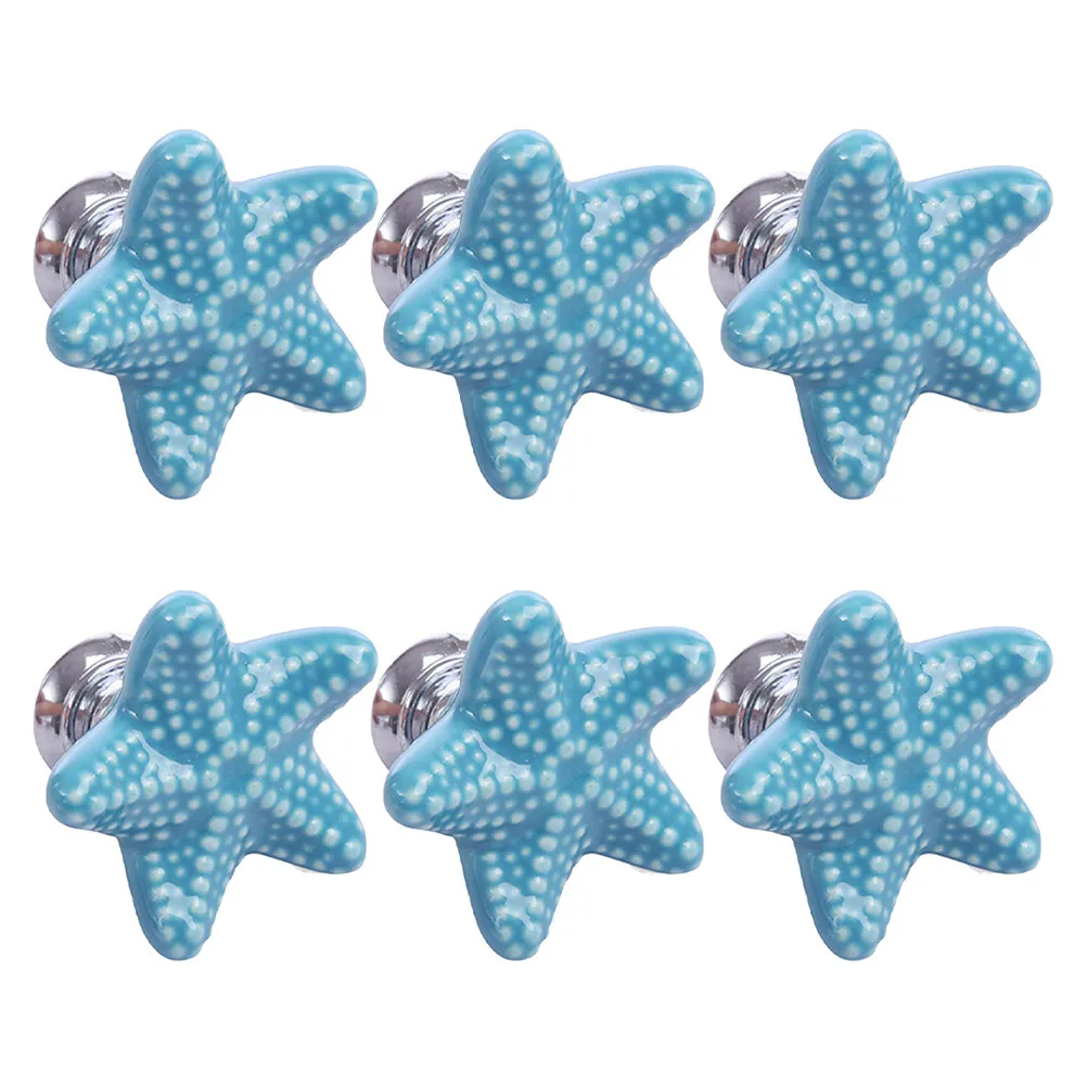6Pcs Ceramic Drawer Handles Star Design for Wardrobe Cabinet Dresser Coastal Theme Decorative Pulls Cute Furniture Hardware