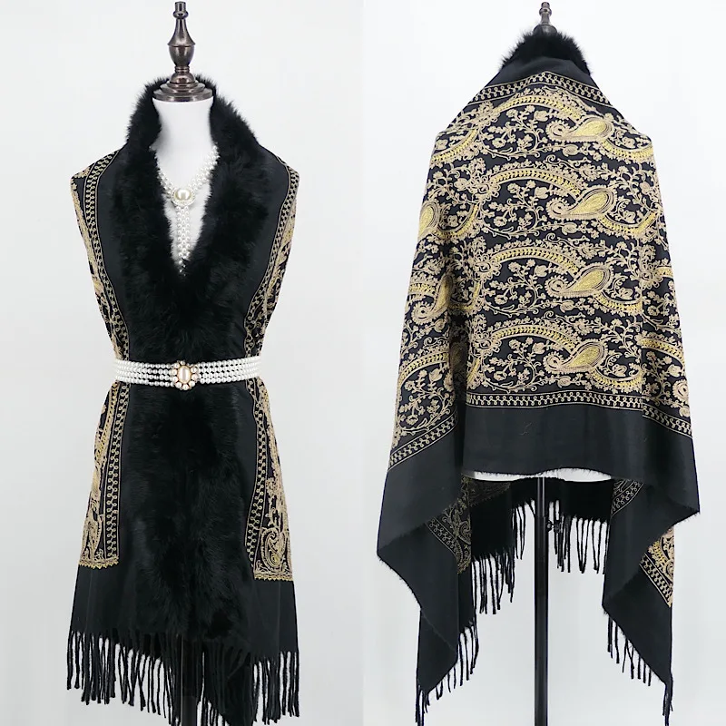 2024 Pashmina Women Shawls Mujer Bufanda Scarf Mujer Bufanda Scarf Muffler Poncho New Winter Gold Embroider Wraps Tassel Scarf