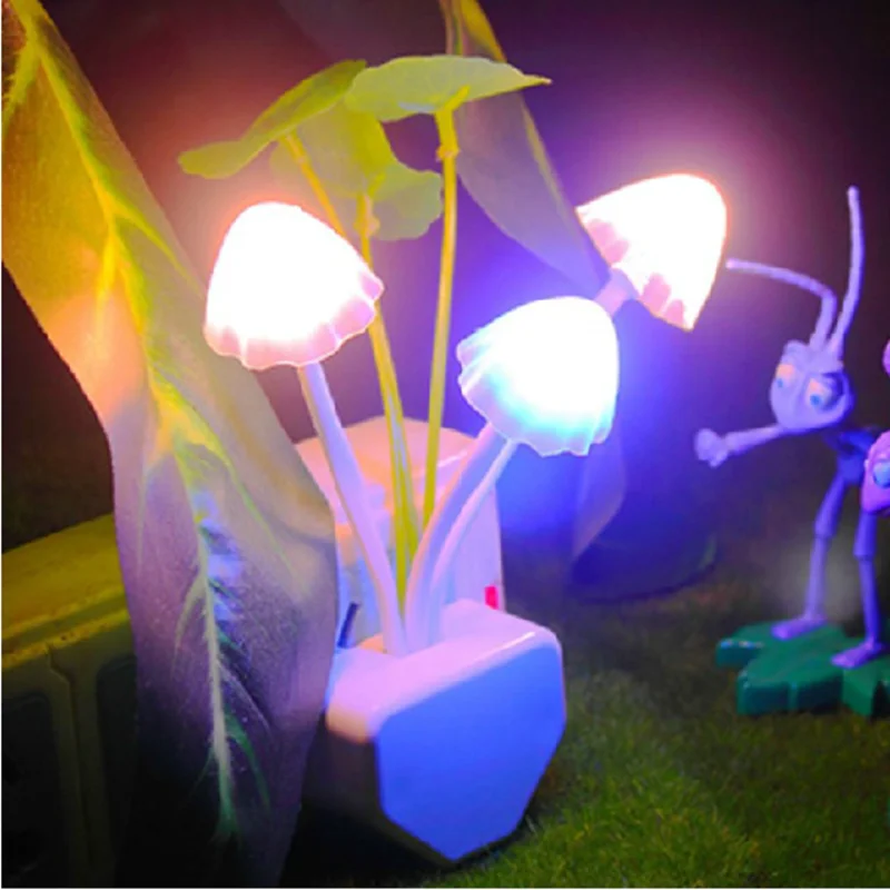 LED Night Light AC110V-220V EU/US Plug Light Sensor 3 LED Colorful Mushroom Night Lamp Bedside Wall Lamp for Bedroom Kids Gift