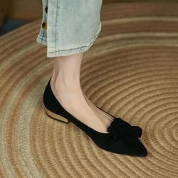 Luxury Leather Casual Shoes For Women Square Heels Low Heel Elegant Woman Footwear Pointed Toe Pleated 39 Quick Delivery Dress L