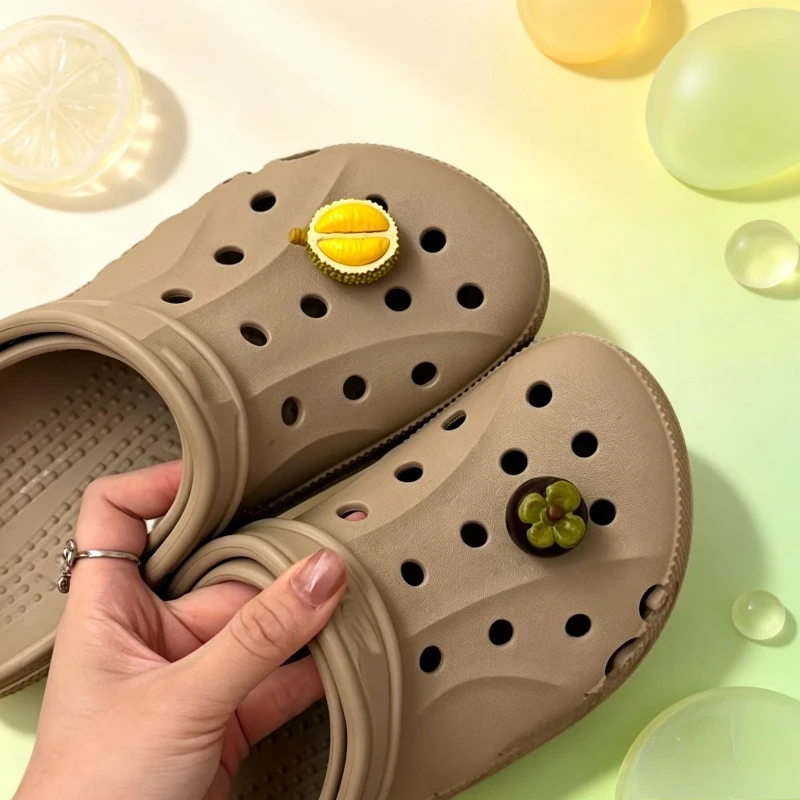 New Simulation Fruit Shoe Charms, Mangosteen Durian Design, Detachable DIY Decorative Shoe Accessories Set