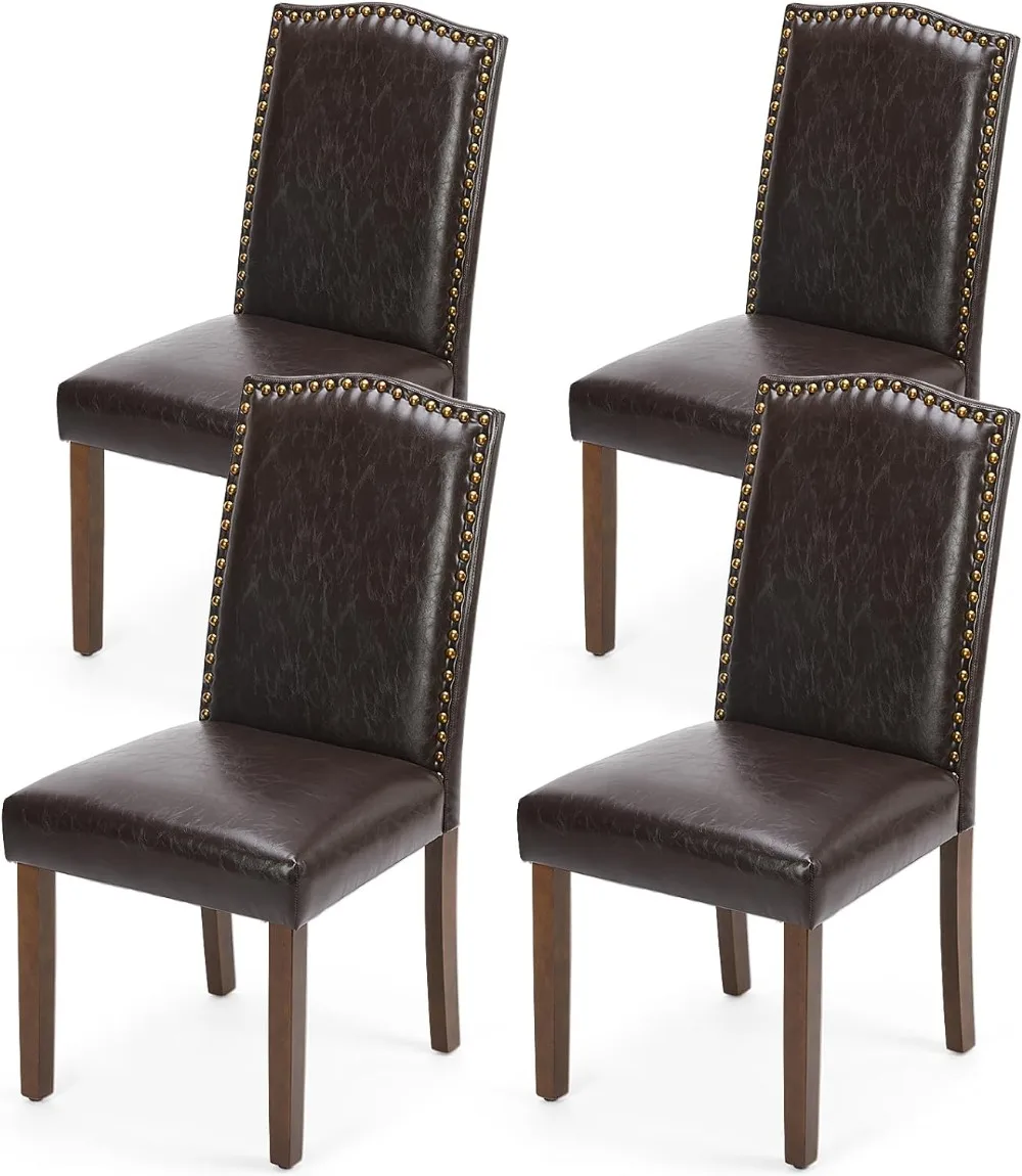 

Upholstered Dining Chairs Set of 6, Modern Upholstered Leather Dining Room Chair with Nailhead Trim and Wood Legs, Mid-Century