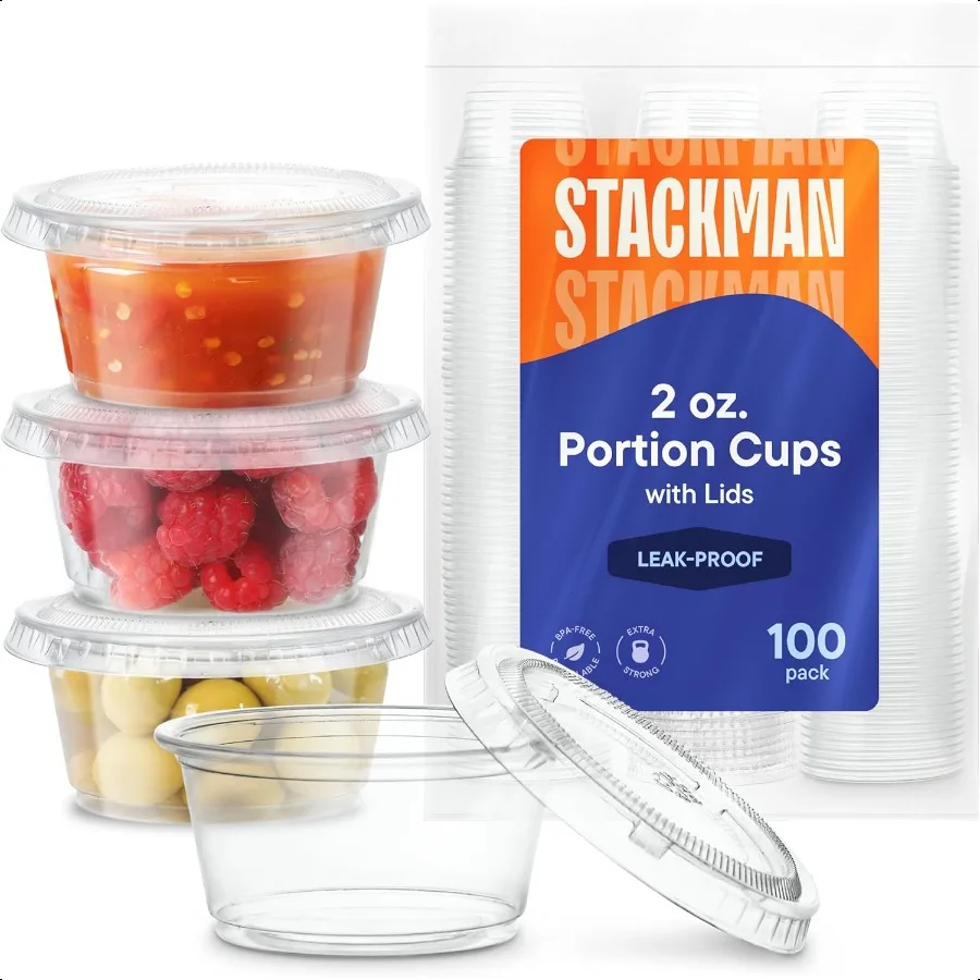 

Mini Plastic Souffle Cups with Lids [2 oz 100 Sets] Jello Shot Cups 2oz Cup Small Condiment and Snack Containers Disposable 2 O