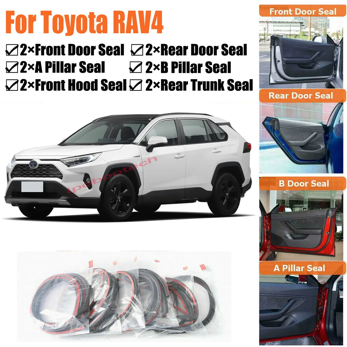 Car Door Seal Kit Soundproof Rubber Weather Draft Seal Strip Wind Noise Reduction  Fit For Toyota RAV4