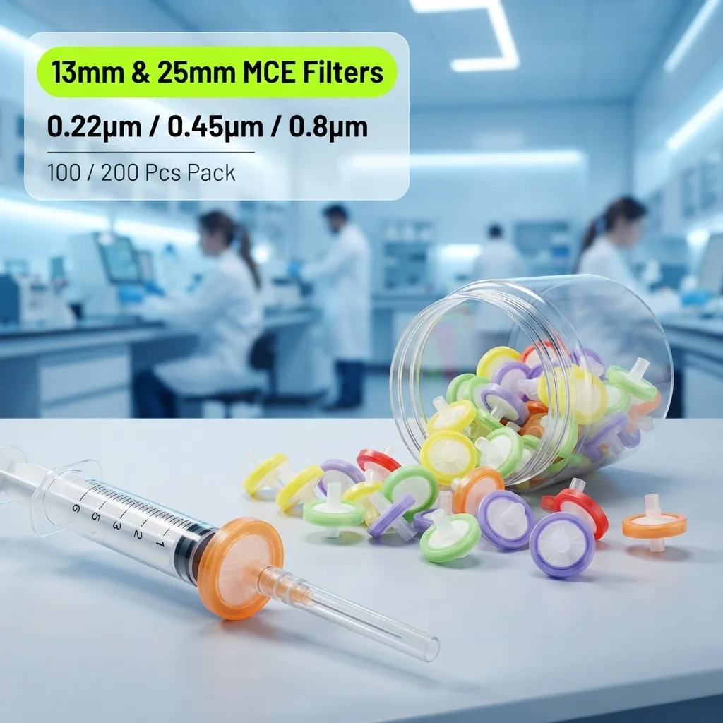 13/25mm MCE Syringe Filters 0.22/0.45/0.8um Lab Microporous Needle Filter for HPLC Water Filtration 100/200pcs