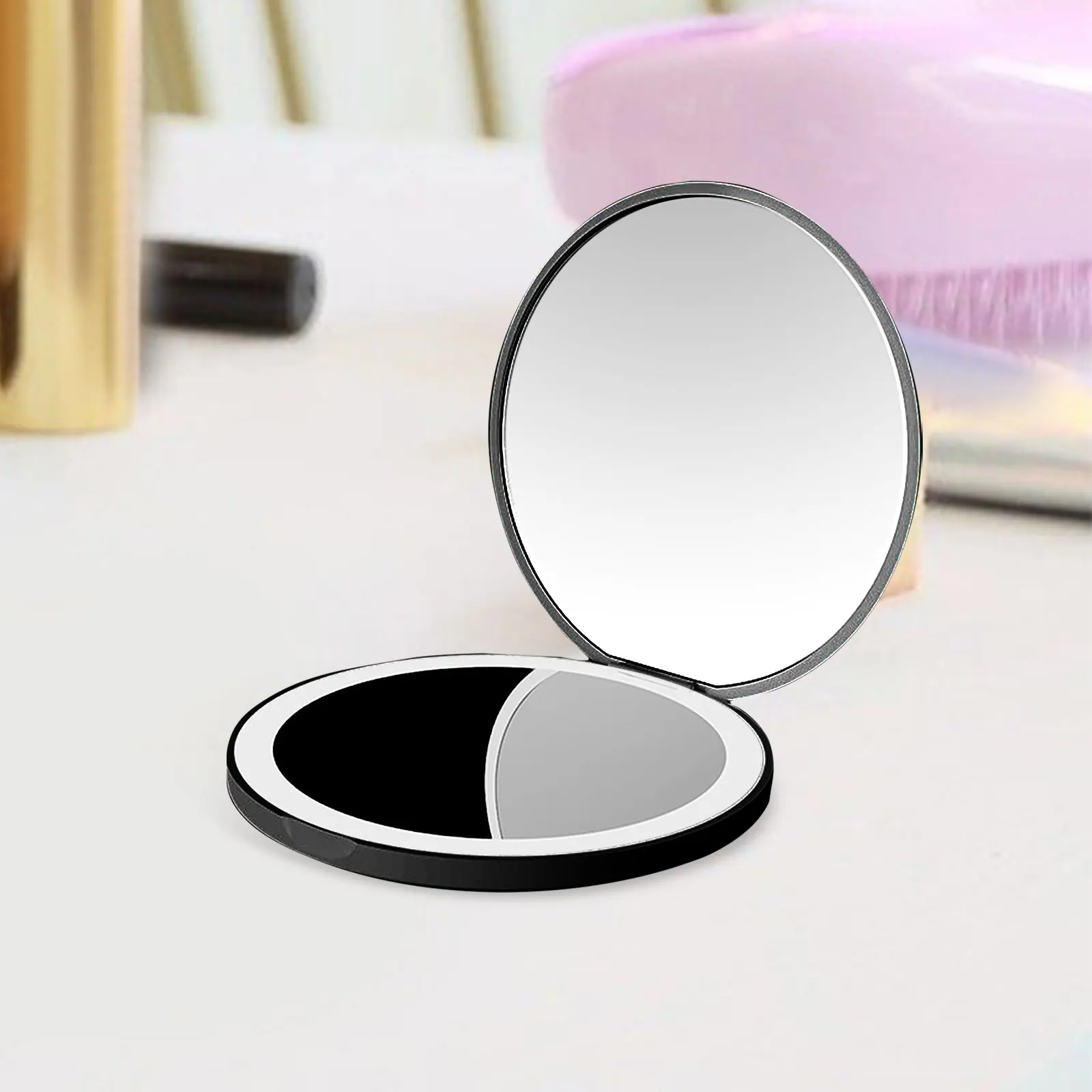 Miroir de maquillage de voyage aste avec lumière LED, rond, portable, compact, sac à main, poche, sac à main, cadeau