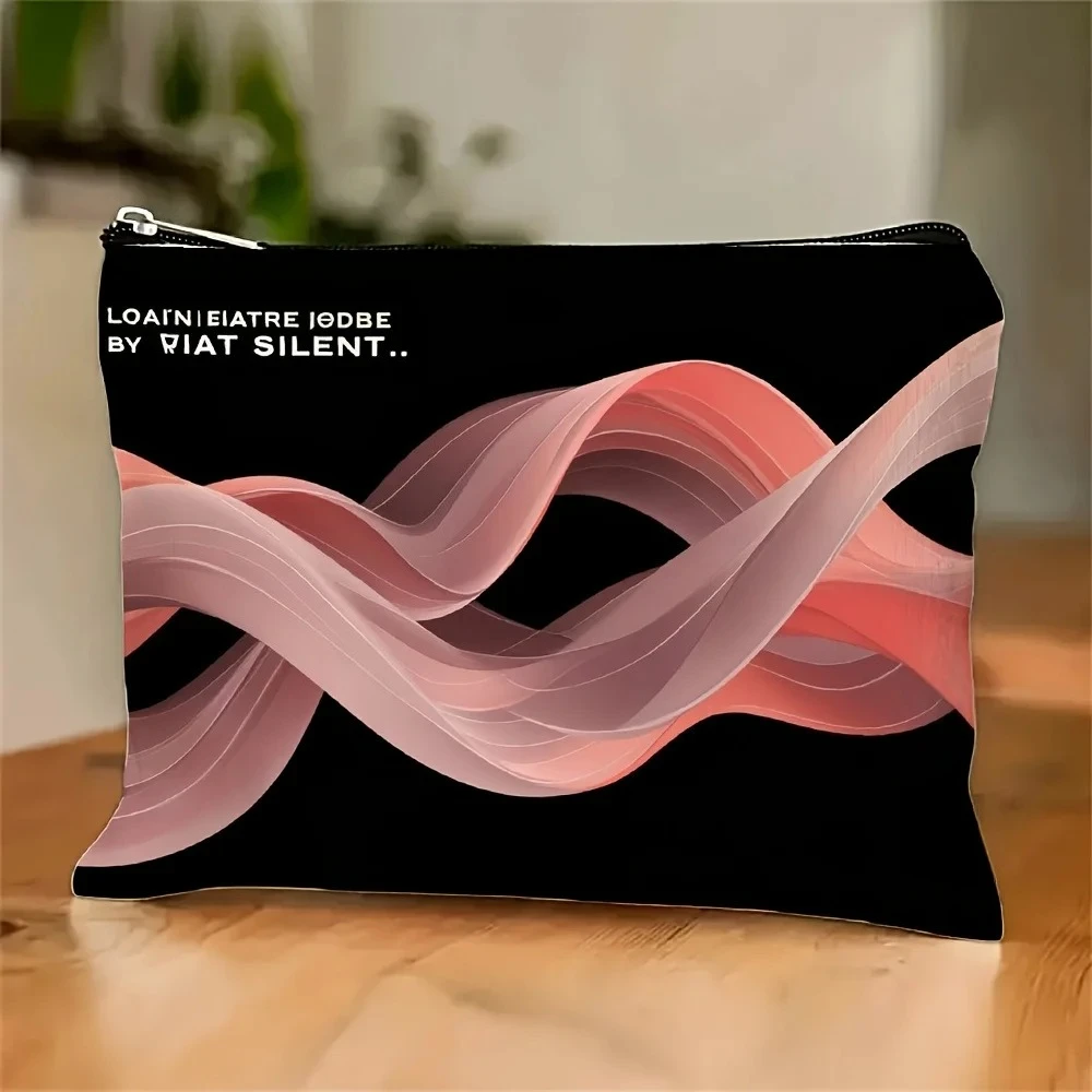 

A Modern Minimalist Beige And Black Abstract Wave Makeup Bag- Multifunctional Zipper Pouch, Jewelry Storage Bag