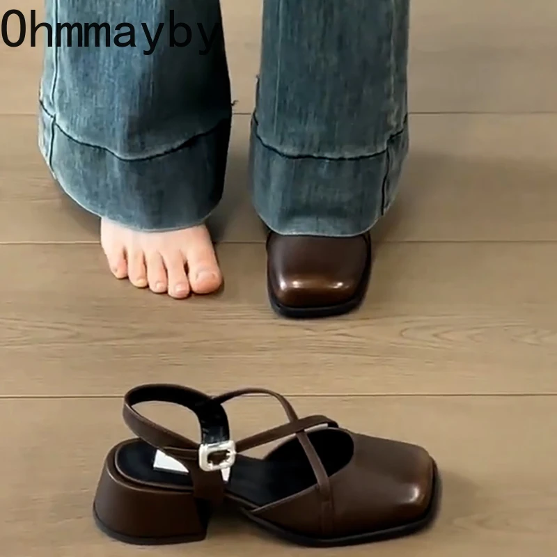Designer Cover Toe Women Mary Jane Shoes Fashion Cross Buckle Singbacks Shoes 2025 Spring Female Thick Heel Shoes image 3