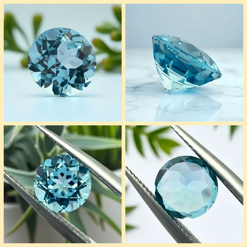 Laborgezüchteter Saphir, runder Schliff, Aquamarin-Farbe, Edelstein für Schmuckherstellung, DIY, wählbares Zertifikat, bestandenem Diamanttester – Detail 6