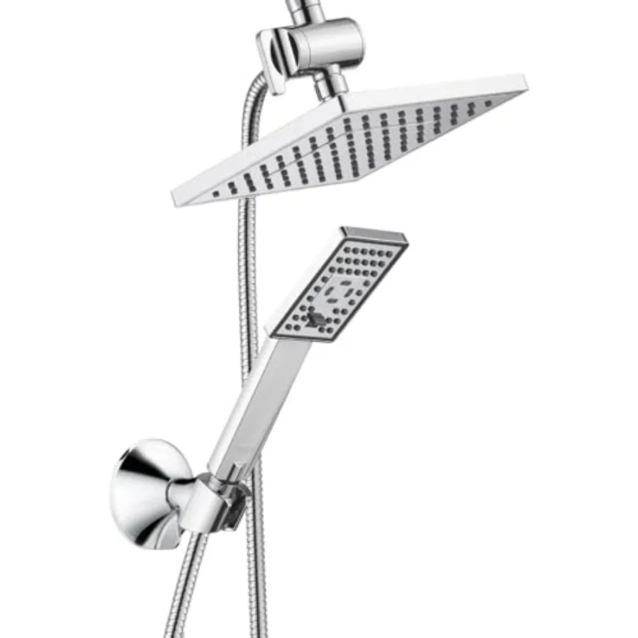 

Rain Shower Head with Handheld Spray 8 Inch High Pressure Rainfall Shower Head Combo with 60" Hose Adjustable Dual Square Showe