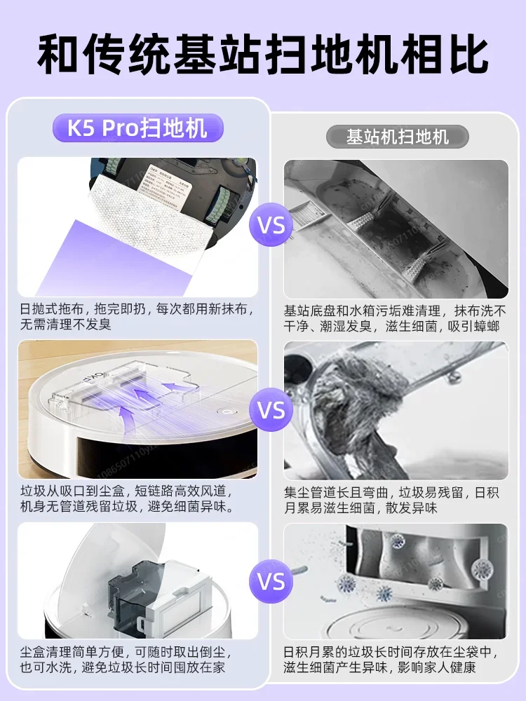 

K5Pro Intelligent Fully Automatic Household Sweeping, Suction and Mopping Vacuum Suction Port Without Hair Entanglement