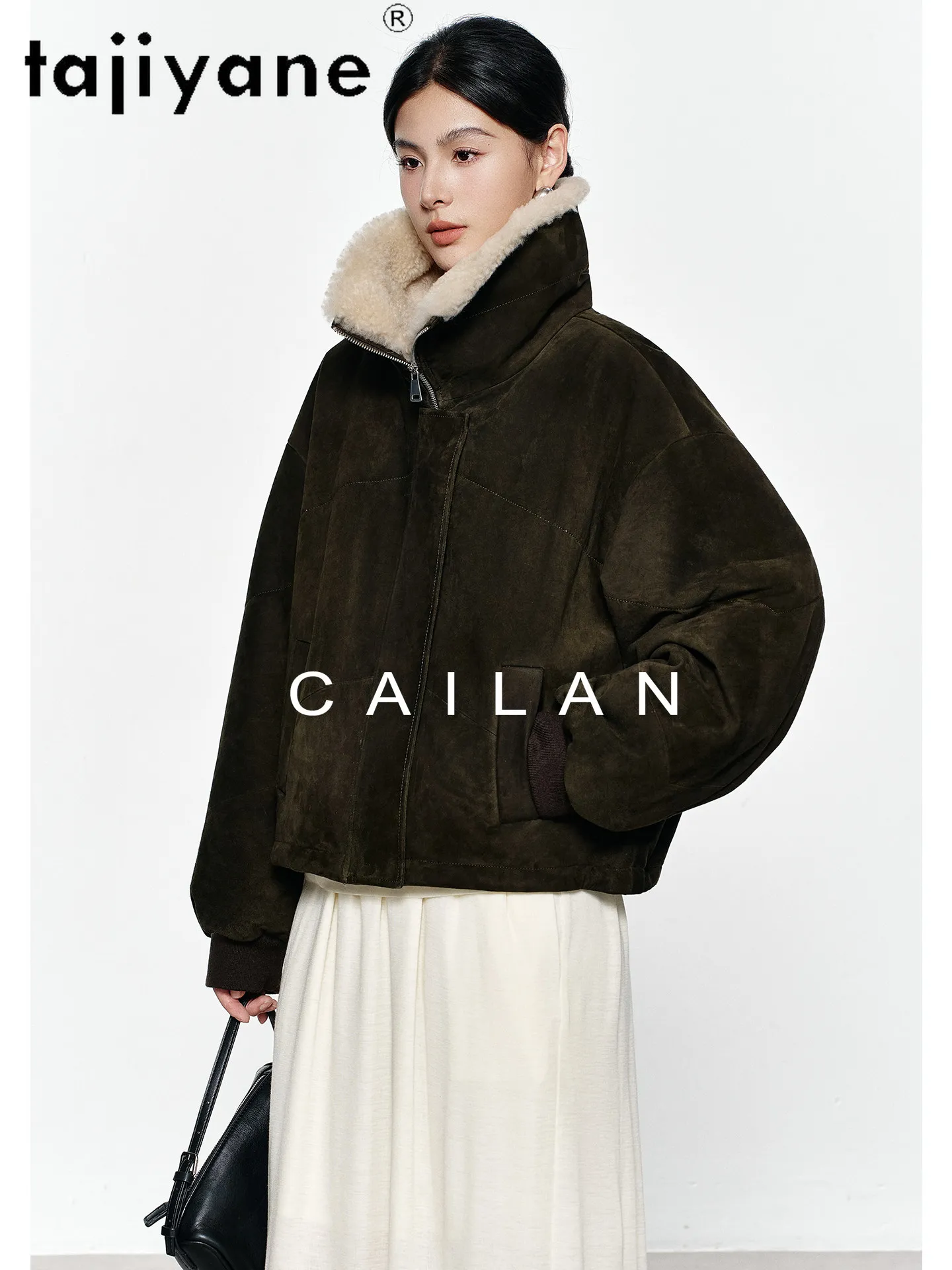 TAJIYANE Real Cow Suede Camel Down Coats Woman Stylish Wool Collar Puffer Jackets Genuine Leather Jacket 2025 Winter Clothes 롱코트