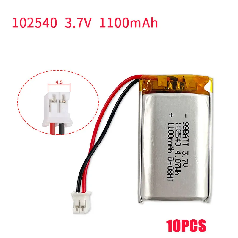 10pcs 102540 Lithium Battery 3.7V Li-Polymer Battery 1100mAh 102438 102538 952540 Lipo for Gps Locator Bluetooth Headset Speaker