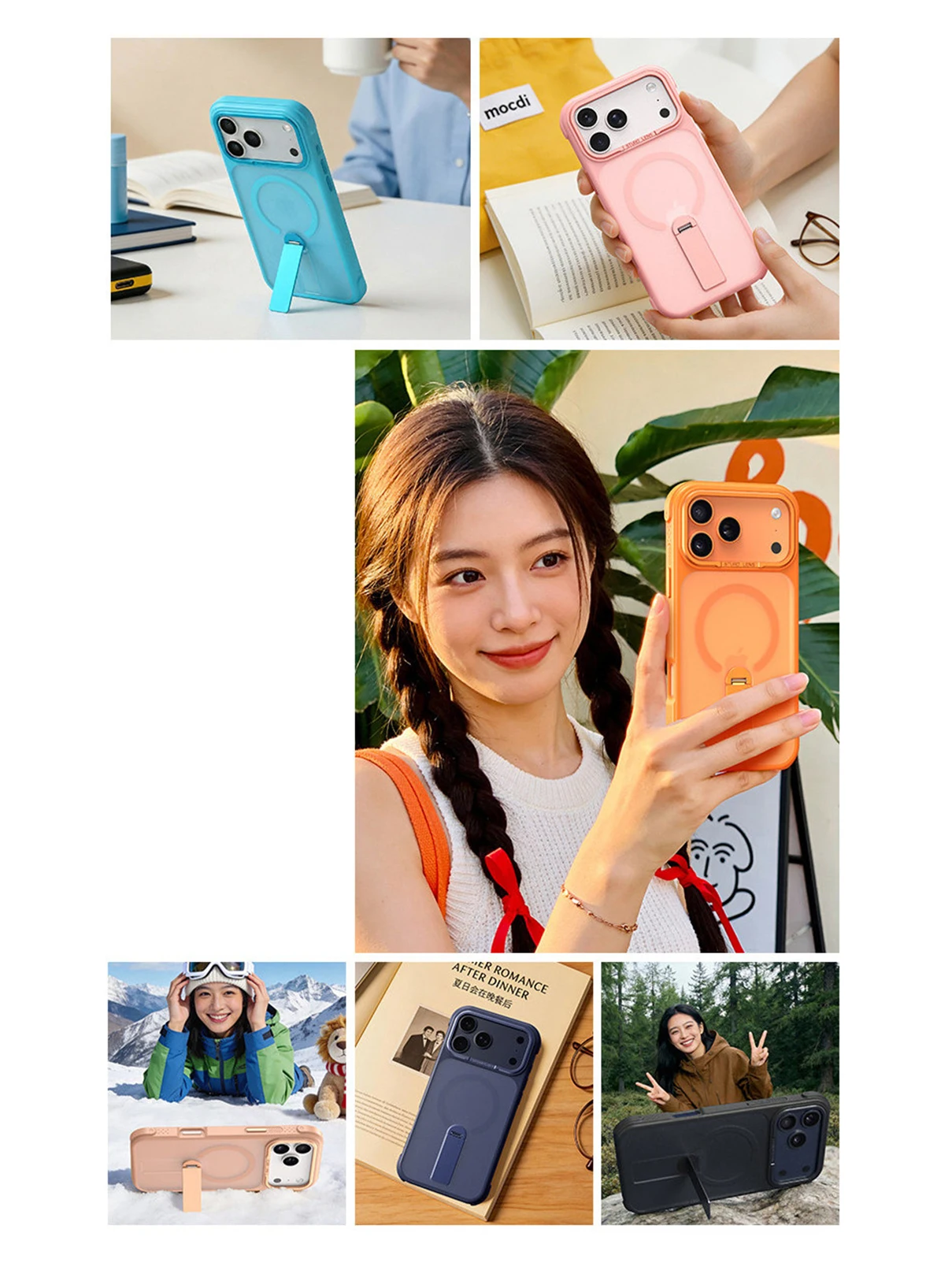 Matowe, półprzezroczyste, magnetyczne etui z obrotową podstawką, odporne na wstrząsy, do iPhone 18 17 Pro Max 16 15 14 13 12, z metalową osłoną obiektywu kompatybilne z Magsafe. — zdjęcie produktu 6