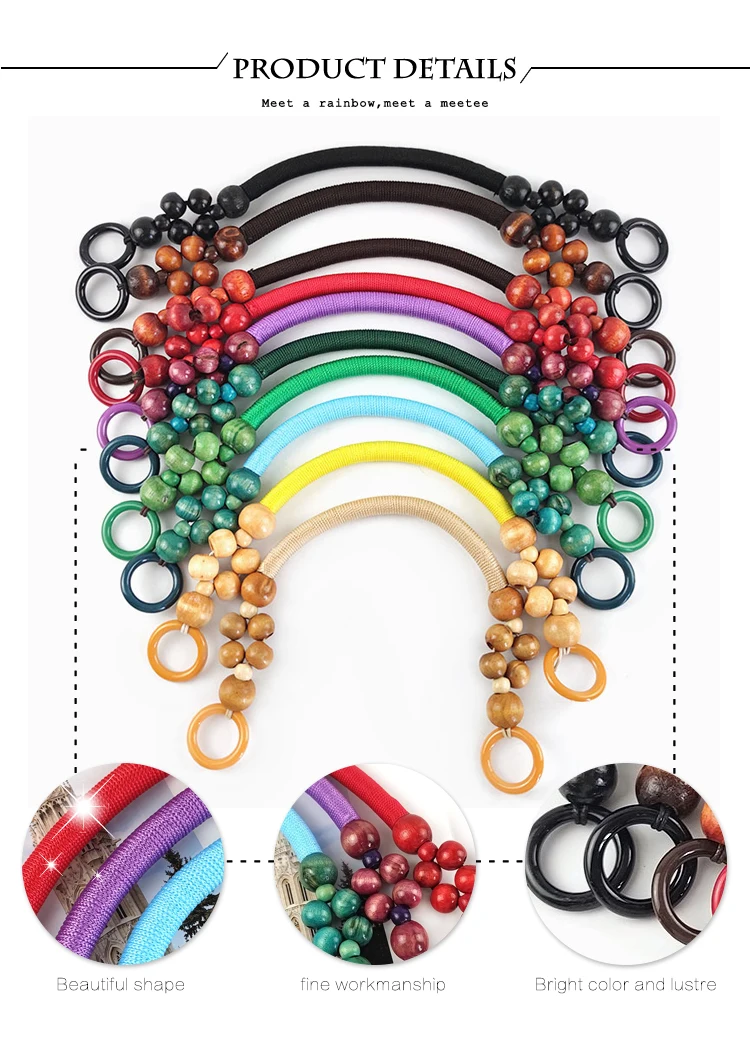 2/4Pcs 37/48cm Wooden Beaded Purse Frame Rope Wrapped Bag Handles for Crochet Beach Totes DIY Bags Making Replacement Supplies