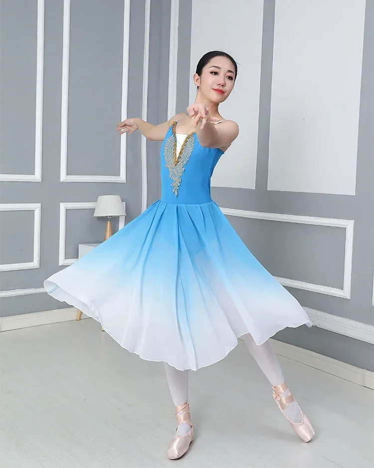 เสื้อผ้าการแสดงสำหรับเด็ก กระโปรงบัลเล่ต์ เสื้อผ้าสำหรับฝึกซ้อม กระโปรงฟูฟ่อง เสื้อผ้าการแสดงสำหรับเด็กผู้หญิง กระโปรงเจ้าหญิงสีฟ้า