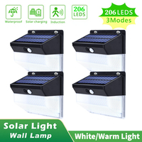 206LED Solar Light Outdoor 3 Modes Motion Sensor PIR Wall Light Waterproof Solar Lamp Solar Powered Garden