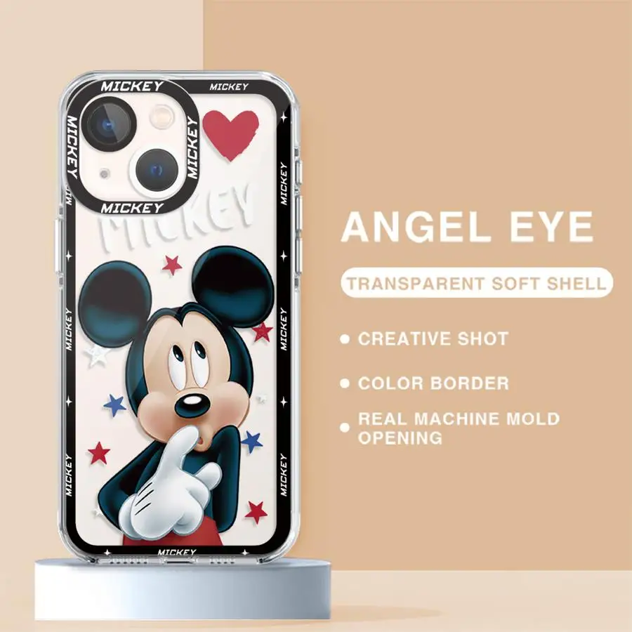 Disney Minnie Mouse Mickey Case for iPhone 16 Pro 15 12 Pro Max 11Pro 13 14 Plus 7 8 XR XS MAX 12 Mini SE 16Plus Angle EYE Cover