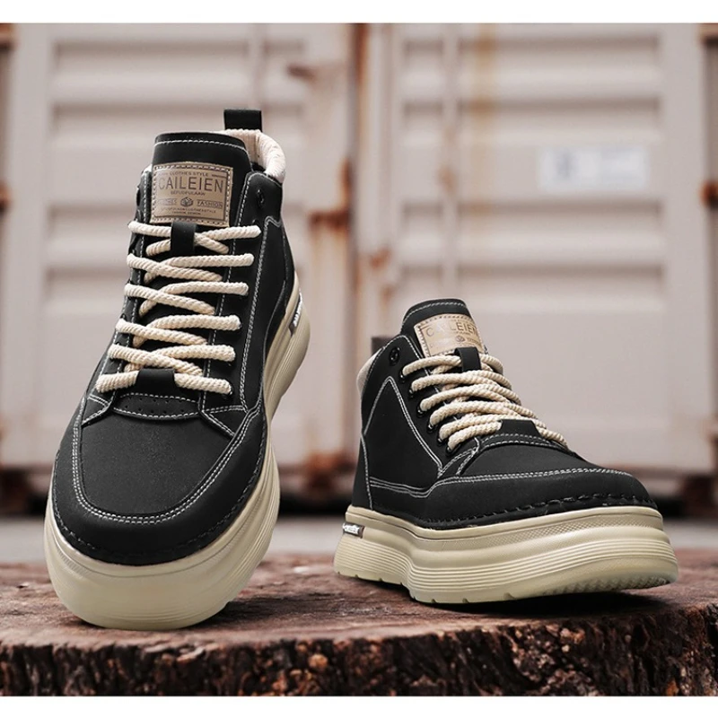 

Men's Sneaker Shoes Autumn Thick Soled Casual Shoes Fashion Leather Workwear Sneaker Comfortable Breathable Motorcycle Shoes