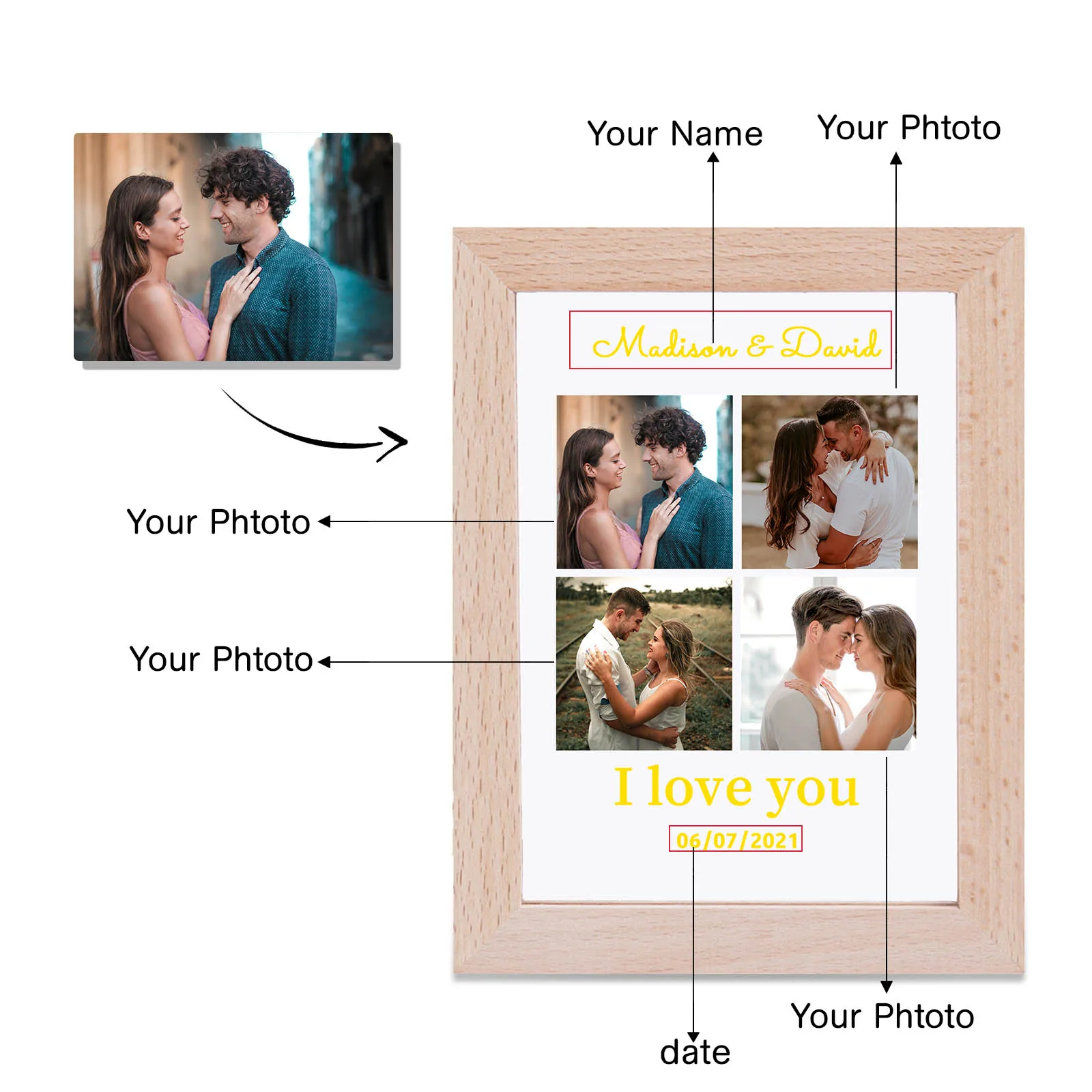 Personalized Lovers Photo Frame Night--Light Custom Photos Acrylic LED Lamp USB Powered Couple Anniversary Valentine\'s Day Gifts