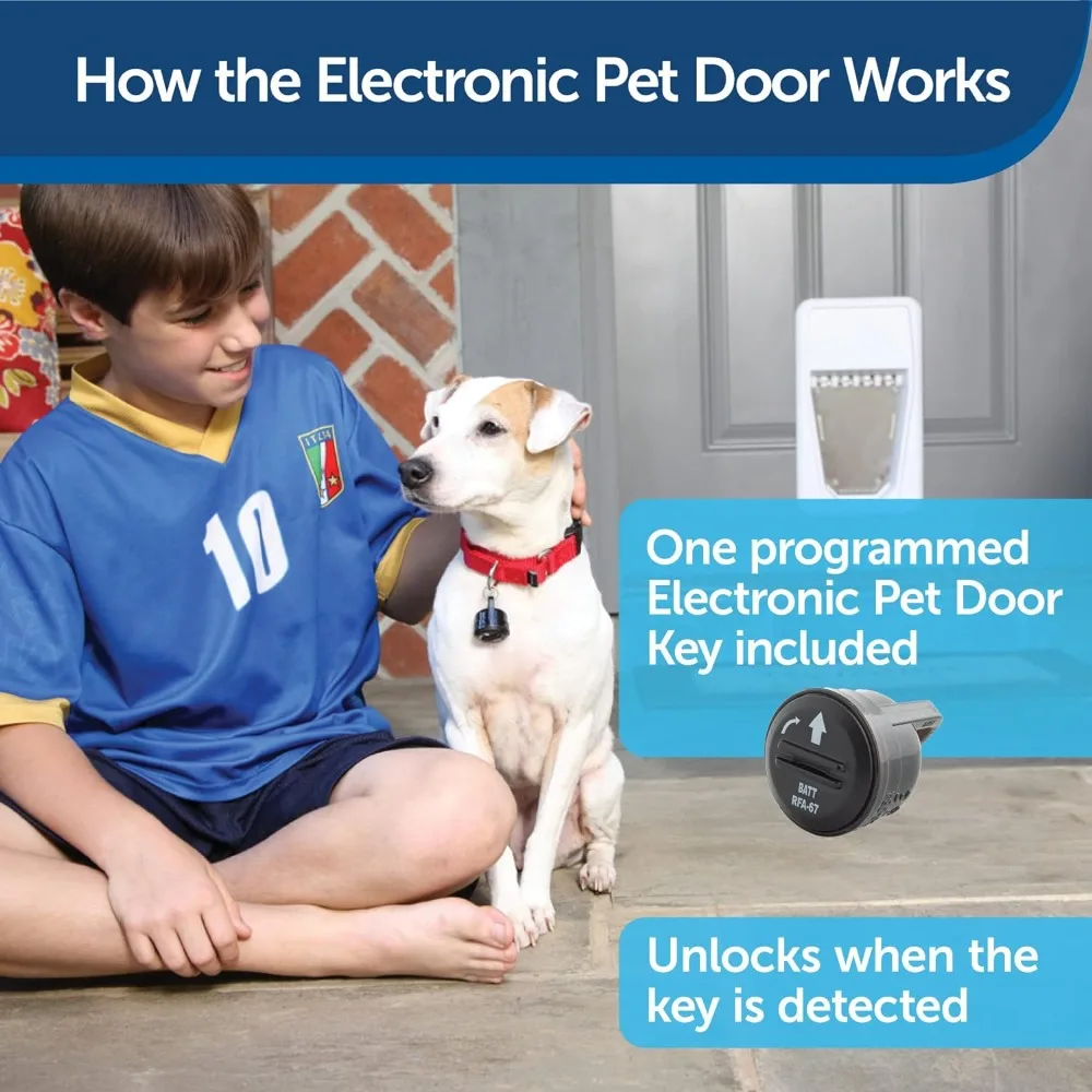 Electronic Pet Door  Automatic Dog and Cat Door for Large Pets Pets Up To 100 Lb Only The Pets Wearing The Key Can Go in And Out