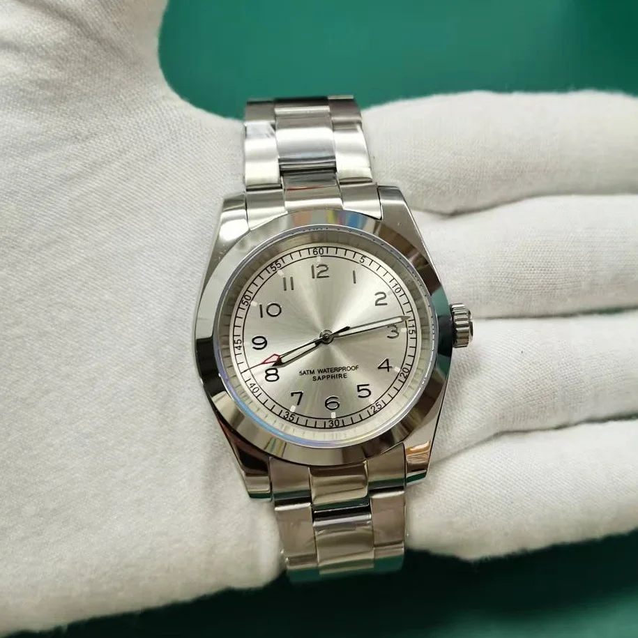 DD39MM الياقوت الزجاج ساعة رجالي الفولاذ المقاوم للصدأ اليابان حركة كوارتز 50 متر مقاوم للماء رجال الأعمال الفاخرة السباحة على مدار الساعة