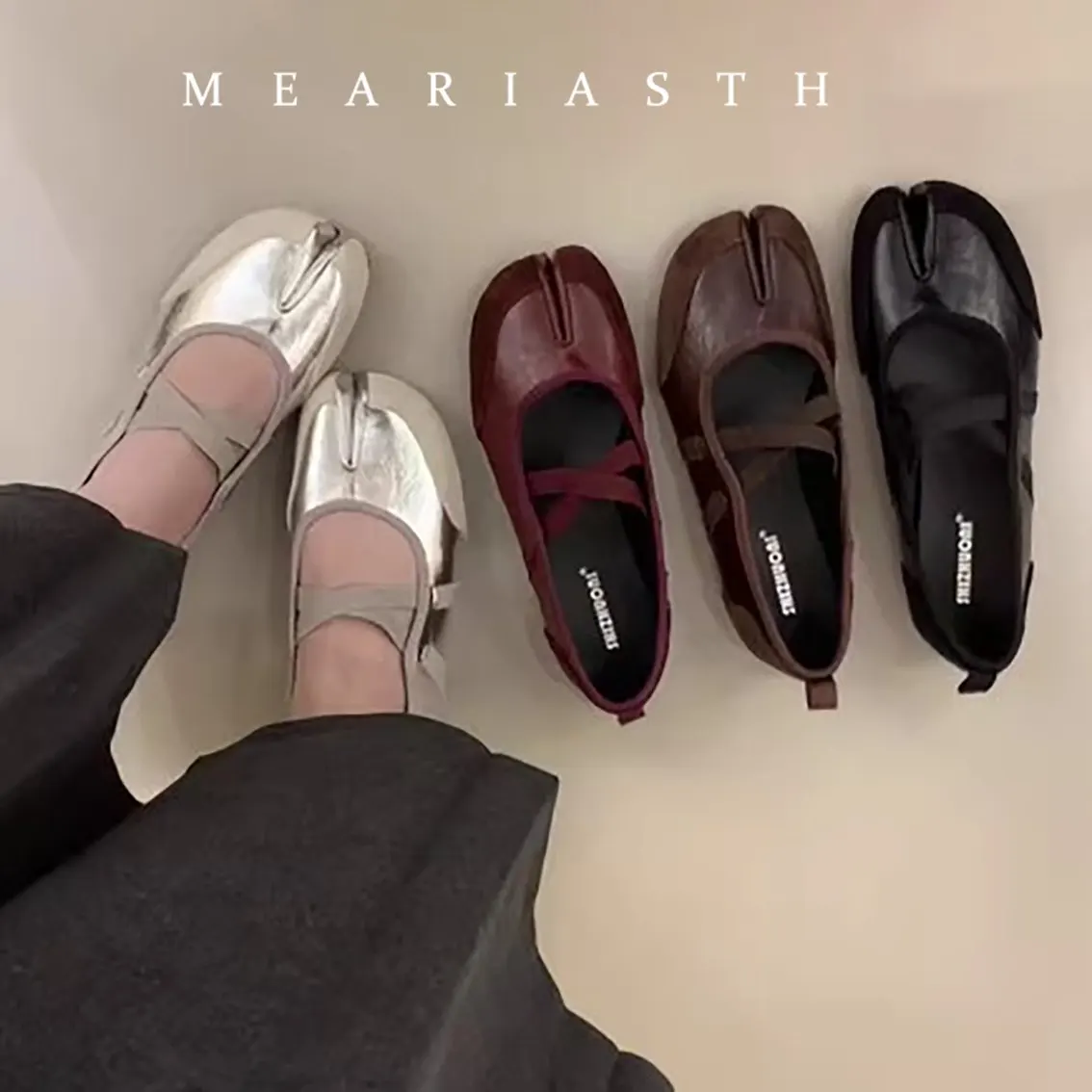 

2026 Spring/Autumn Women's Elegant Mary Jane Split Toe Shoes Soft Leather Flat Fairy tabi Shoes Daily Versatile Commuter Flats