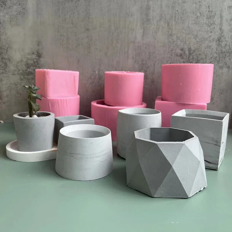 Geometric Polygonal Flower Pot Silicone Mold Concrete Plaster Succulent Flower Pot Mold Cement Flower Pot Mould