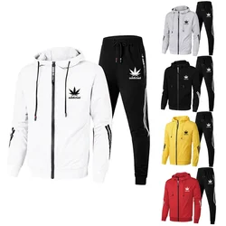 New in Mens Tracksuit Print Zipper Hooded Jacket+Slim Fit Pants 2 Piece Set  Autumn Hot Sales Warm Street Business Casual Suit