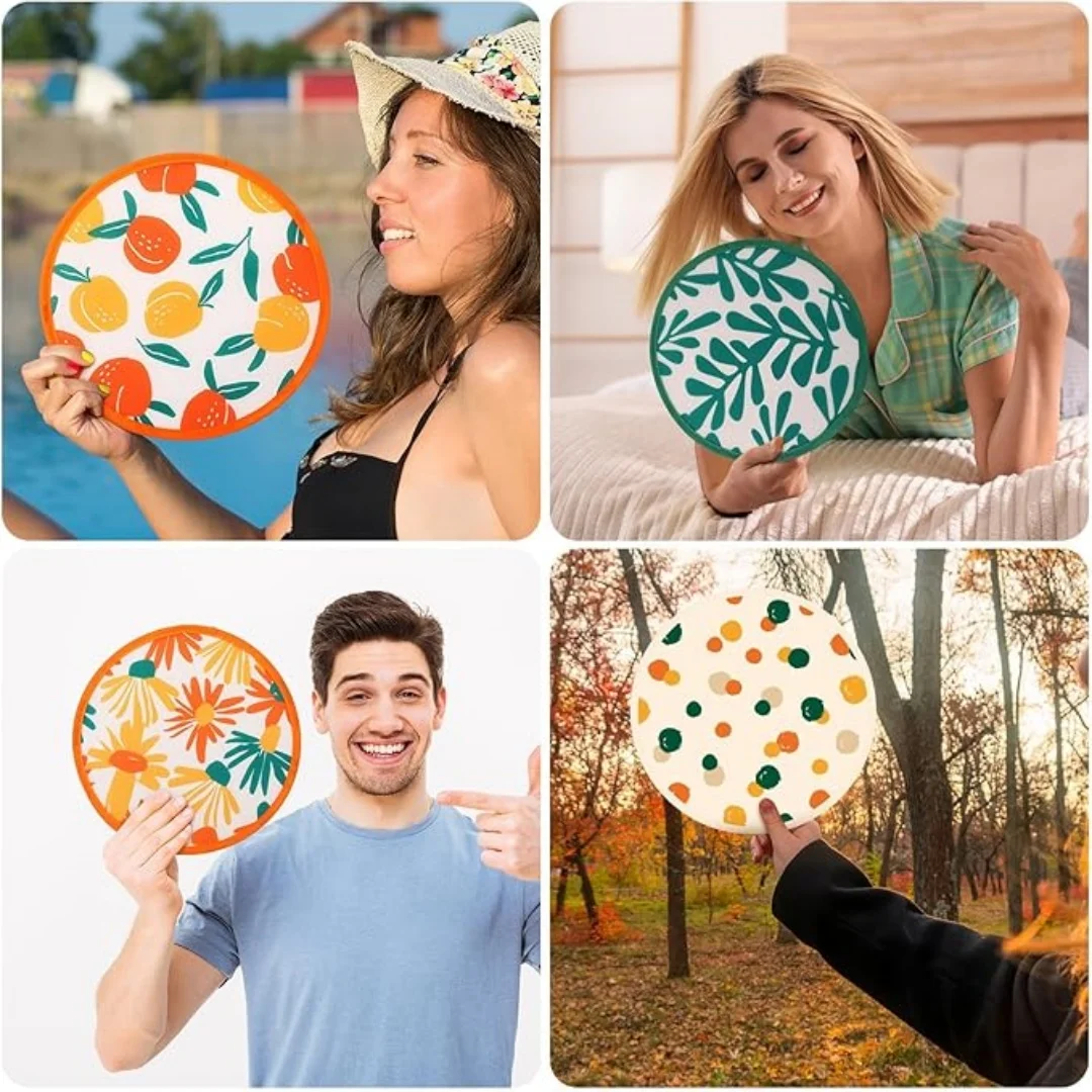 Floral Round Foldable Hand Fan Japanese Foldable Fan Style Handheld Foldable Compact Cooling Fans Round Folding Fan For Summer