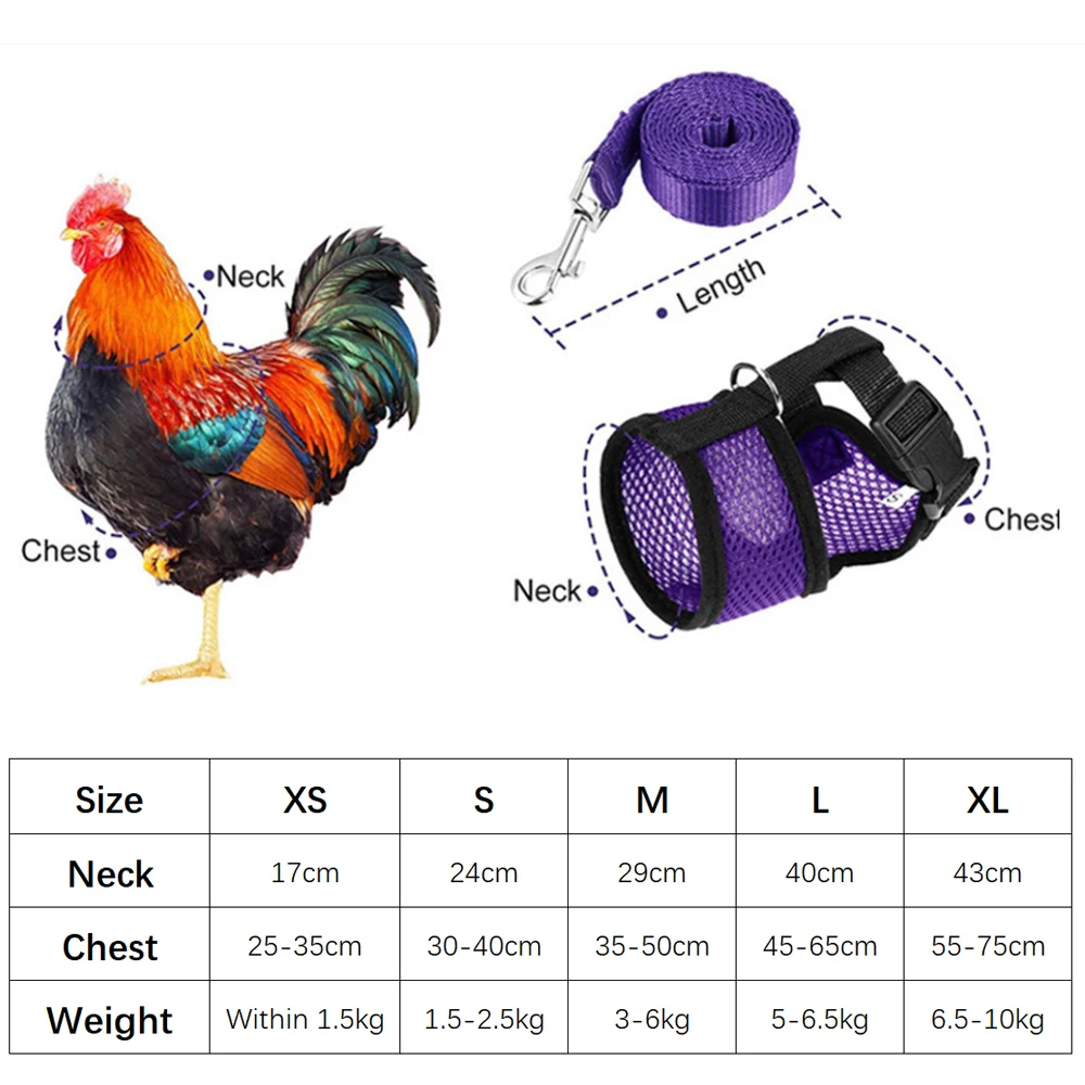 Imbracatura regolabile per gilet di pollo imbracatura per gallina in mesh traspirante collari coordinati allenamento Walking Duck oca accessori per pollo