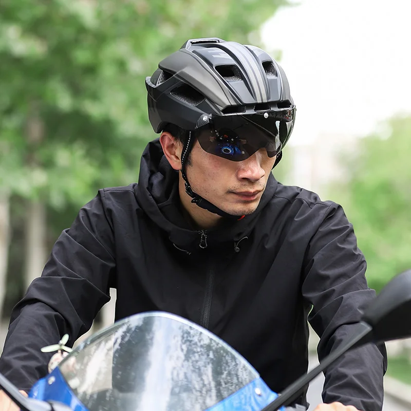 WEST BIKING-Casque de cyclisme pour homme et femme, avec feu arrière, lunettes, pare-soleil, pour vélo de route et VTT, casquette de sécurité