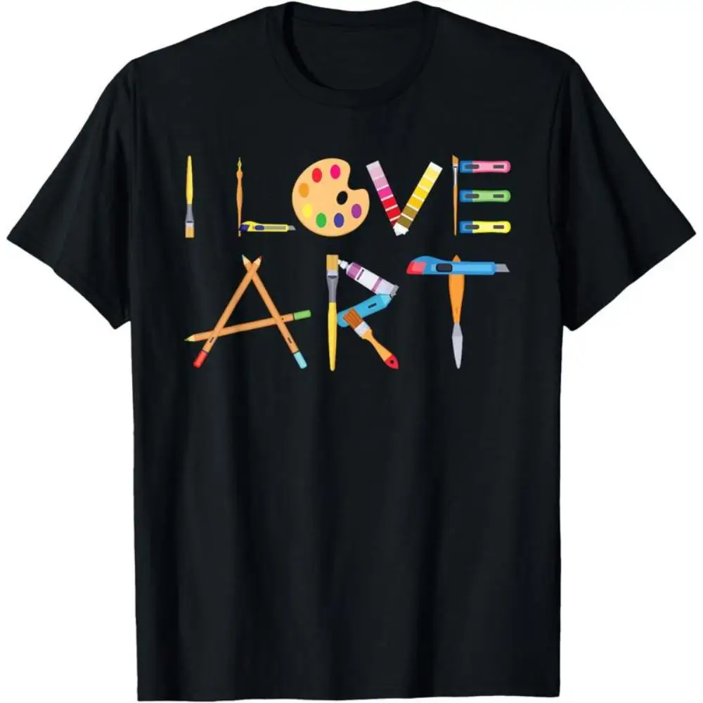 

I Love Art T-shirt Women Men Artist Graphic Tee Paint Palette Brush Print Funny Teacher Gift Casual Cotton Tops