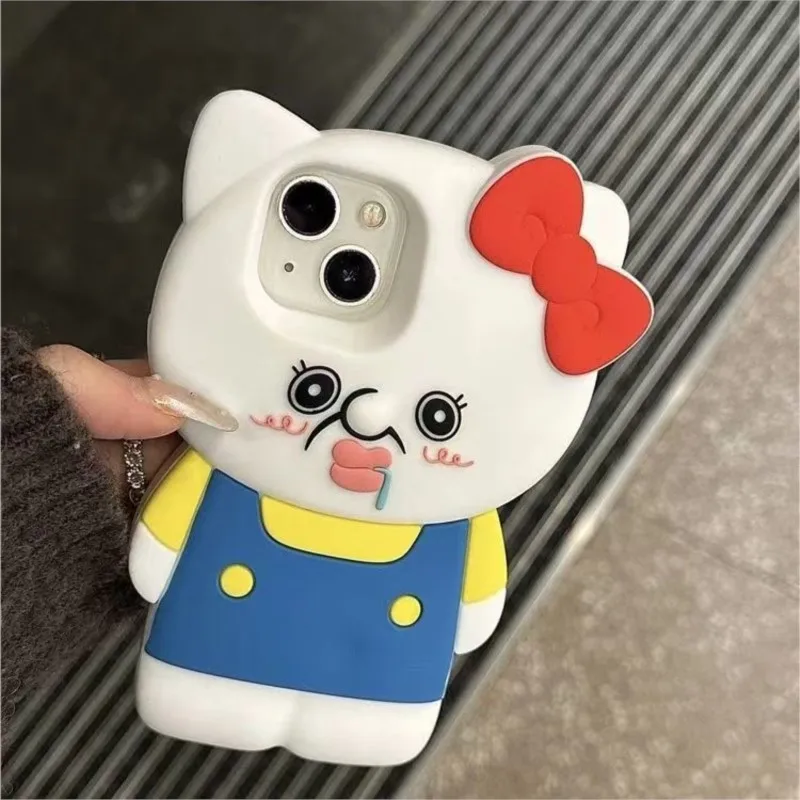 Korean funny comic 3D kitty white cat silicone case protection for iphone 15 14 13 12 11 14 pro max coque