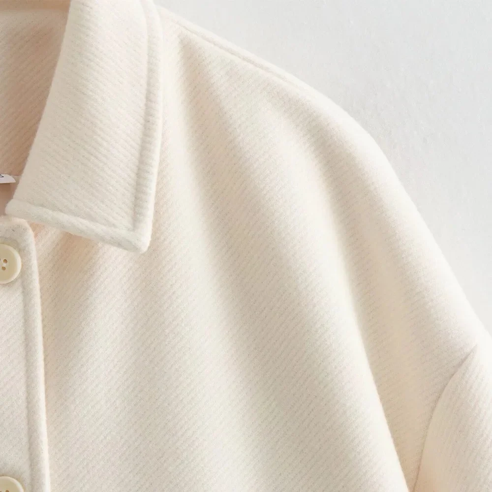 Chaquetas de mezcla de lana Lisa con solapa de un solo pecho para mujer, abrigo acolchado de manga larga, prendas de vestir exteriores de calle para oficina para otoño