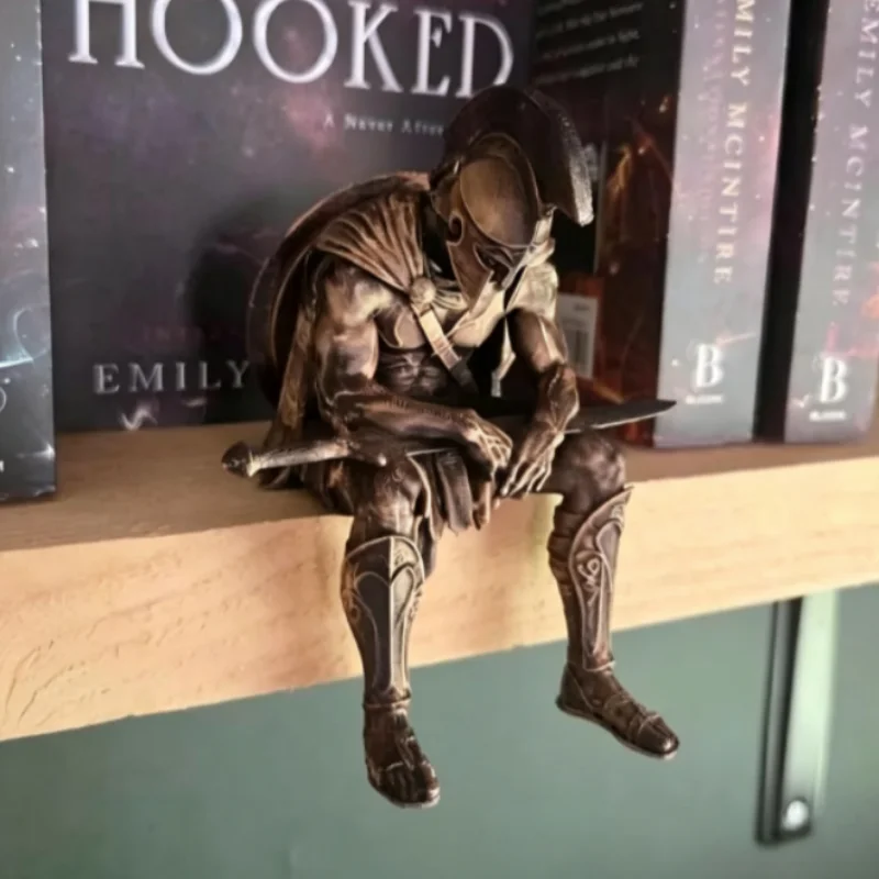 3D Printed Ancient Greek Warrior Sitting Figurine Mini Spartan Soldier Statue Collectible Ornament for Bookshelf Desk Decor