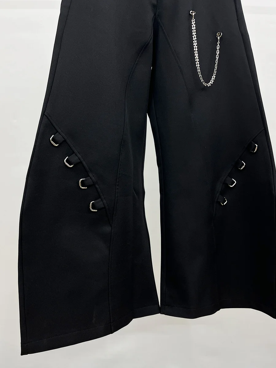 American Style 2025 Spring Chic Pants High Street Metal Chain Design Trousers Men's Handsome Fashion Versatile Wide-leg Trousers