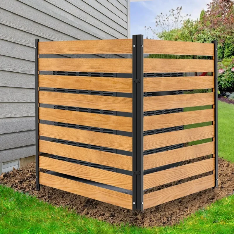 Conditioner Fence, 2-Panel Pool Equipment Enclosure, 38 W x 42 H Privacy Screens with Metal Stakes, Wood Trash Can Fence F