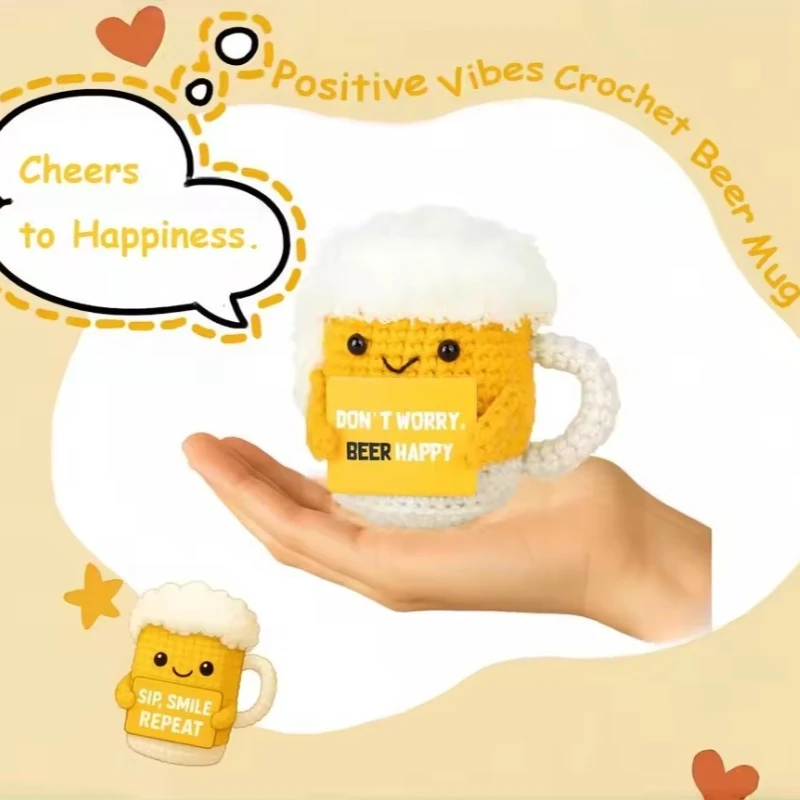 

Encouraging Affirmation Card Included: Handmade Positive Energy Crochet Beer – Thoughtful Stress-Relief Gift for Women Men