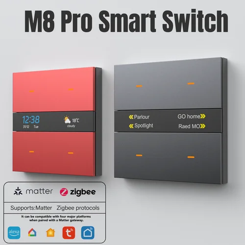 M8Pro Tuya Smart Switch y Zigbee 3.0 Hub: HD Weather/Watch, 4 teclas programables, control multidispositivo