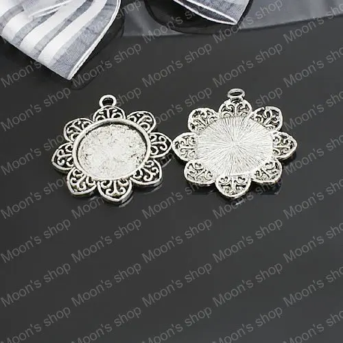 Wholesale 35mm Antique Silver color flower Alloy Pendants Base Cameo Settings Findings Accessories 6 pieces (JM1573)