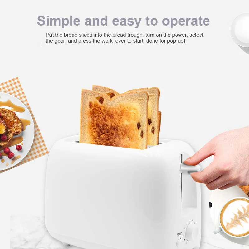 Electric 2 Slices Toaster 6 Gears Baking Optional Timing Automatic Pop Up Mini Bread Breakfast Maker Kitchen Toast Machine