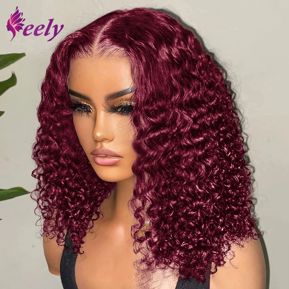 

Deep Wave Bob Wigs Human Hair 99J Burgundy Curly Short Bob Wig Baby Hair 13x4 Lace Front Wig Pre Plucked Natural Hairline