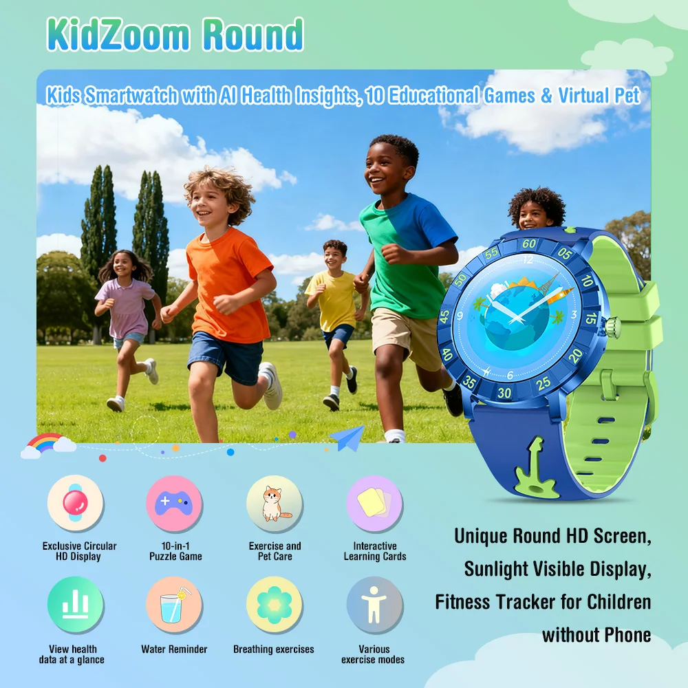 New Ciberer DS08 Kids Smart Watch Voice Calling Unique Round HD Screen Display Boys & Girl Gift for Children Child Smartwatch